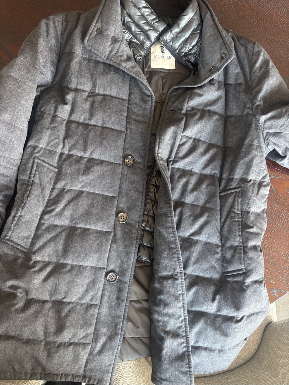 Moncler Charcoal Quilted Down Puffer Coat